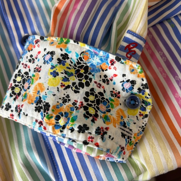 Robert Graham Mens Large Sport Shirt Rainbow Stripe Floral Flip Cuff | Size M - Picture 9 of 10